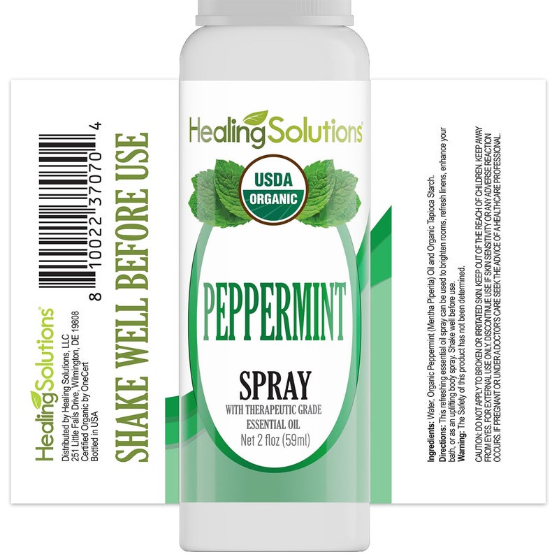 Healing Solutions - Peppermint Essential Oil Spray, (2 oz) USDA Certified Organic Aromatherapy Room & Linen Spray, Pillow & Bedding Mist, Shower Steam, Natural Peppermint Air Freshener - Image 2